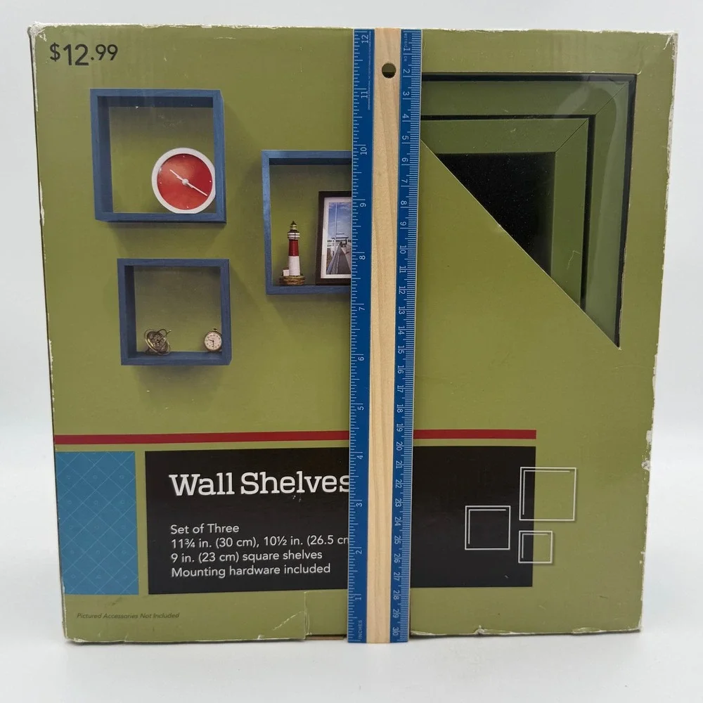 Set of 3 Green Square Floating Wall Shelves Nesting Cube Display Shelves